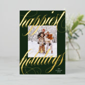 fröhlichstes Weihnachtskalligraphie-Grödchen-Gold Folien Feiertagskarte (Stehend vorne)