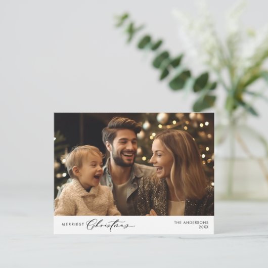 Frohstes Weihnachts-Foto, Winterglücklich Postkarte (Stehend Vorderseite)