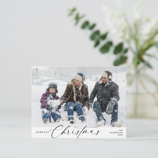 Frohstes Weihnachts-Foto, Winterglücklich Postkarte (Stehend Vorderseite)