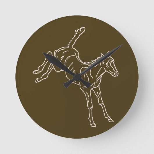 Frolcking Horse Foal - transparente Linie. Runde Wanduhr (Vorderseite)