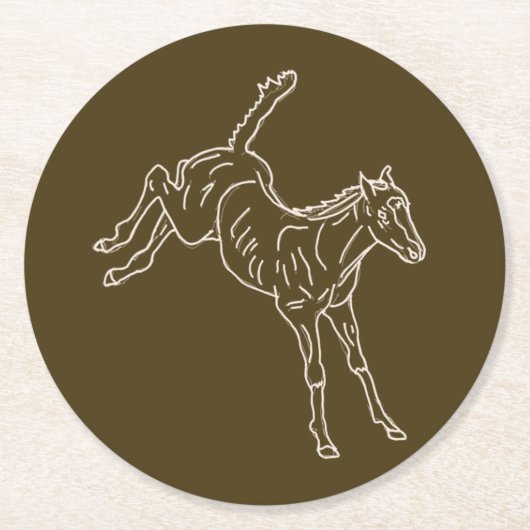 Frolcking Horse Foal - transparente Linie. Runder Pappuntersetzer (Vorderseite)