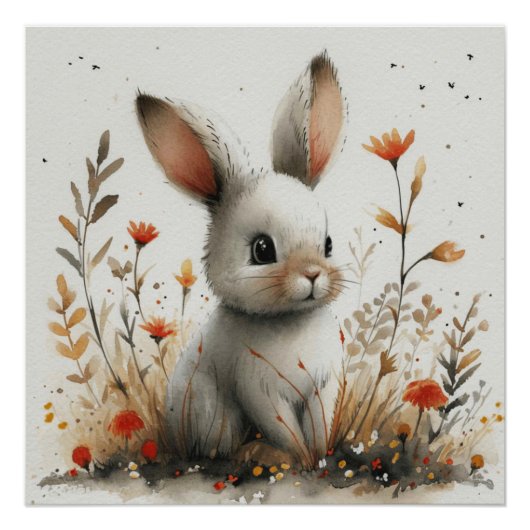 Frolicsome Fluff: Ein bisschen Whimsy Bunny Poster (Vorderseite)