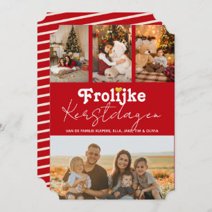 Frolijke Kerstdagen Rood 4 Fotos Kerskaart Feiertagskarte