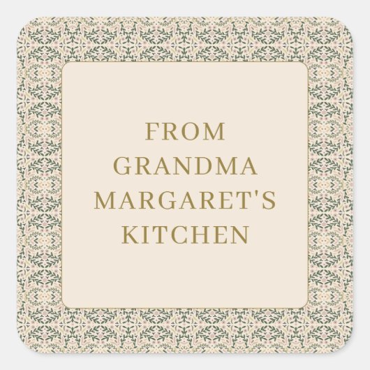 From Grandmas Kitchen Personalized Name Botanical Quadratischer Aufkleber (Vorderseite)