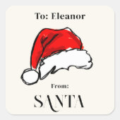 From Santa Christmas Santa Hat Sketch Quadratischer Aufkleber (Vorderseite)