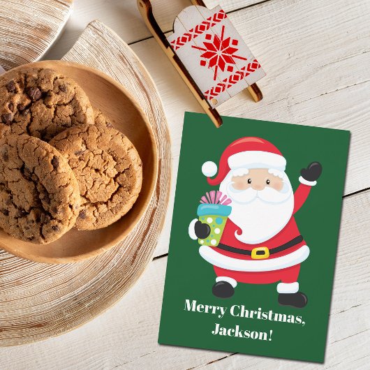 From Santa Green Personalized Kids Christmas Karte