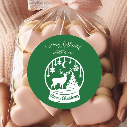 From Santa With Love Snow Globe Deer Runder Aufkleber