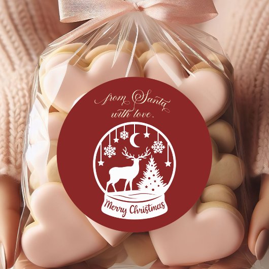 From Santa With Love Snow Globe Deer Runder Aufkleber