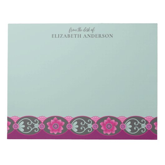 From the Desk of Pretty Teal Floral Notizblock (Vorderseite)