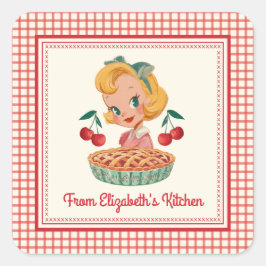 From the kitchen Of Vintage Gingham Red Cherry  Quadratischer Aufkleber