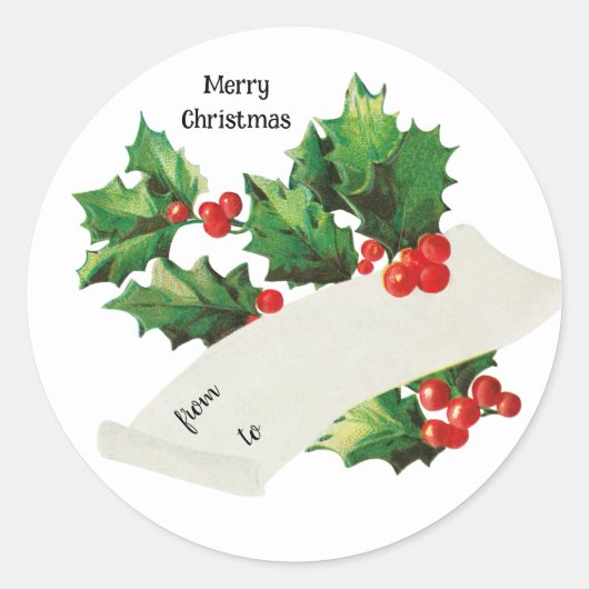 From To Holly Berries Merry Christmas Sticker (Vorderseite)