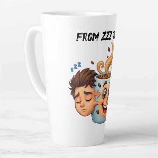 From Zzz to Zoom" T-Shirt - Coffee Mug Face Milchtasse (Linke Ecke)