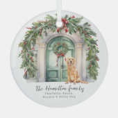 Front Door With Golden Retriever Christmas Ornament Aus Glas (Vorderseite)