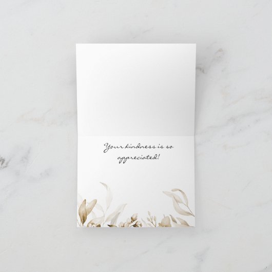 Front, Inside & Back Sepia Blumentropfen Vielen Da Dankeskarte (Innenseite)