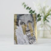 Front Page News Dame Mixed Media Collage Postkarte (Stehend Vorderseite)