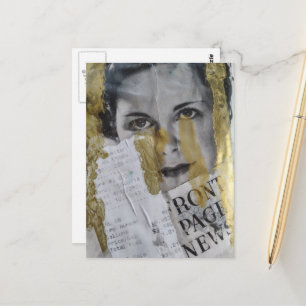 Front Page News Dame Mixed Media Collage Postkarte
