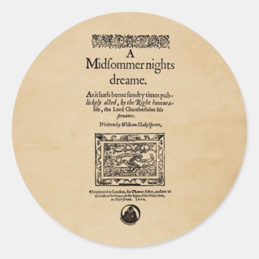 Front Piece to A Midsommer Nights Dream Quarto Runder Aufkleber (Vorderseite)