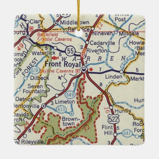 Front Royal VA Vintage Karte Keramikornament (Rückseite)