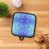 Front view features a pot holder with a blue  topflappen (Oben Unten)