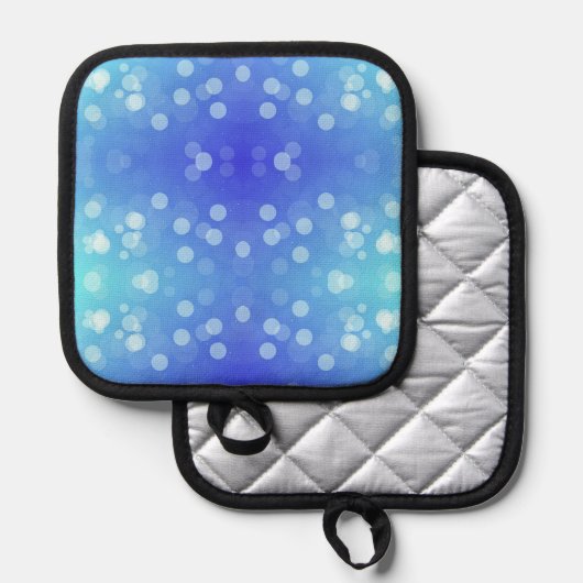 Front view features a pot holder with a blue  topflappen (Vorderseite/Rückseite)