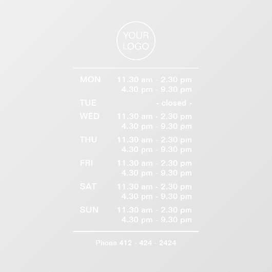 Front-Window-Decoder für komplexe Geschäftszeiten Fensteraufkleber (Blatt)