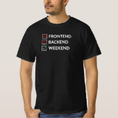 Frontend Backend Weekend Funny Developer Checklist T-Shirt (Vorderseite)