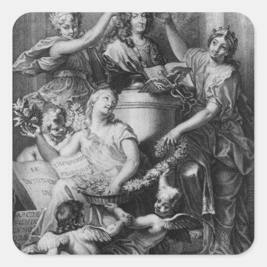 Frontispiece 'French Academy Dictionary' Quadratischer Aufkleber (Vorderseite)