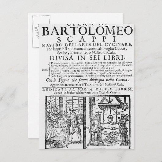 Frontispiece zum Koch Buch von Bartolomeo Scappi Postkarte (Vorne/Hinten)