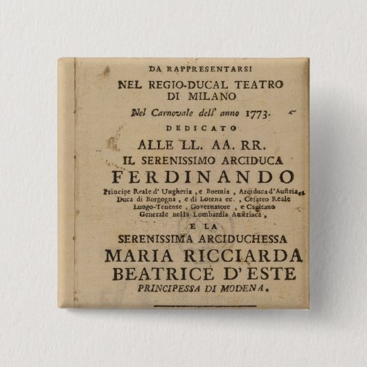 Frontispiz von Mozart 'Lucio Silla Button (Vorderseite)
