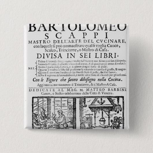 Frontispiz, zum des Buches von Bartolomeo Scappi Button (Vorderseite)