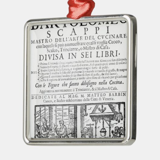 Frontispiz, zum des Buches von Bartolomeo Scappi Silbernes Ornament (Links)