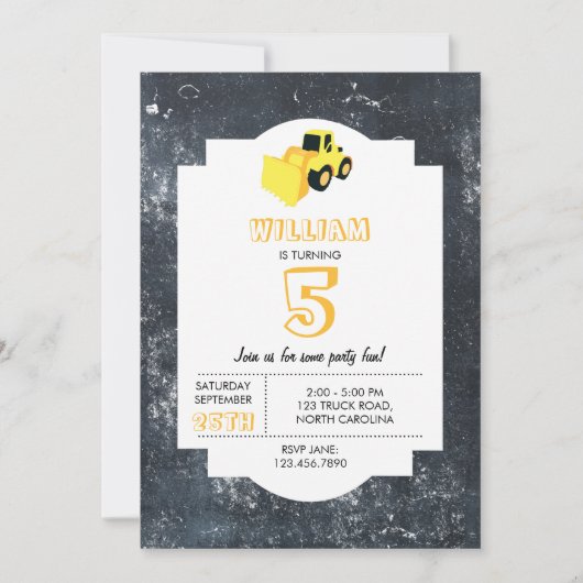 Frontladerbauwagen Geburtstag Einladung (Vorderseite)