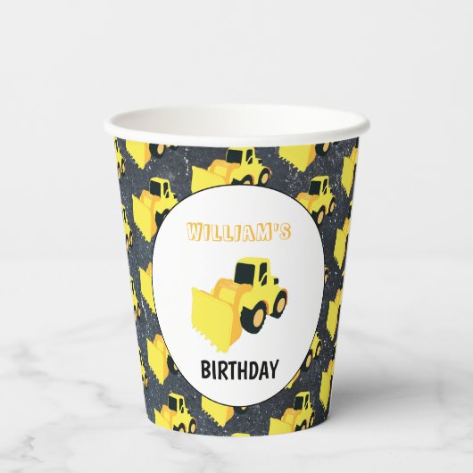 Frontladerbauwagen Geburtstag Pappbecher (Rückseite)