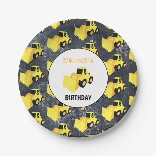 Frontladerbauwagen Geburtstag Pappteller (Vorderseite)