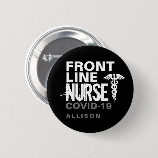Frontline Nurse Typography Covid 19 Personalized Button (Vorne & Hinten)