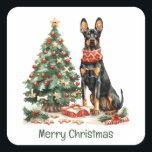 Frory Christmas Dobermann Hunde Quadratischer Aufkleber<br><div class="desc">Niedliche Cartoon-Illustration von Dobermann-Hunden,  die zu Weihnachten verkleidet waren. Ideal für Hundeliebhaber oder Hundeeltern während der Ferienzeit.</div>