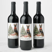 Frory Christmas Dobermann Hunde Weinetikett (Flaschen)