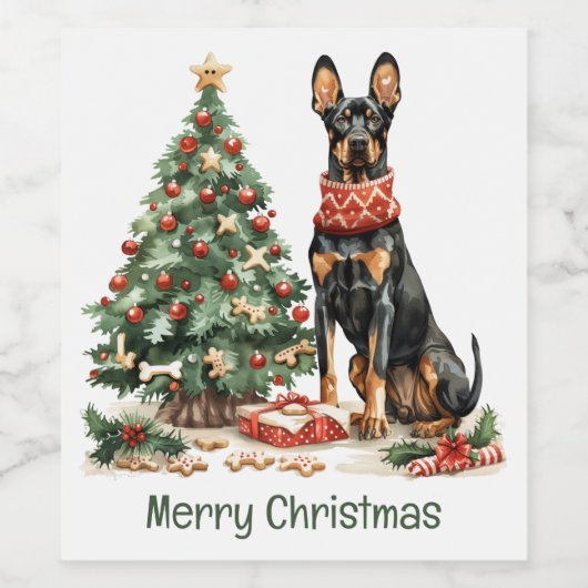 Frory Christmas Dobermann Hunde Weinetikett (Einzelnes Label)
