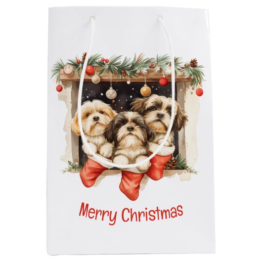 Frory Christmas Shih Tzu Dogs Mittlere Geschenktüte (Vorderseite)