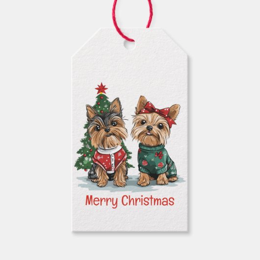 Frory Christmas Yorkie Dogs Geschenkanhänger (Vorderseite)