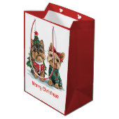 Frory Christmas Yorkie Dogs Mittlere Geschenktüte (Rückseite Schrägansicht)