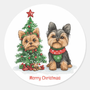 Frory Christmas Yorkie Dogs Runder Aufkleber
