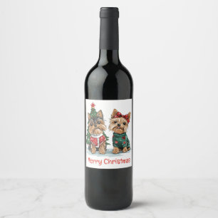 Frory Christmas Yorkie Dogs Weinetikett