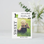 Frosch 1. Geburtstag Party Einladung Postkarte (Stehend Vorderseite)