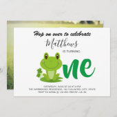 Frosch 1. Geburtstag Party Moderne Kinder Einladun Einladung (Vorne/Hinten)