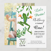 Frosch 1. Geburtstag Party verwandelt sich Einladung (Vorne/Hinten)