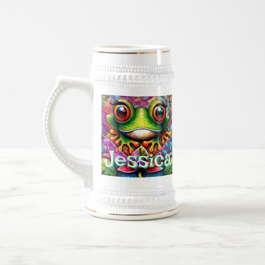 Frosch Abstrakte Blütenfrösche Personalisiert Bierglas (Links)