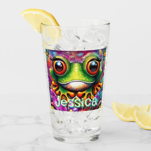 Frosch Abstrakte Blütenfrösche Personalisiert Glas (Vorderseite Ice)