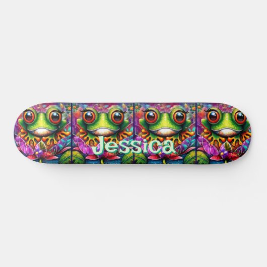 Frosch Abstrakte Blütenfrösche Personalisiert Skateboard (Horizontal)
