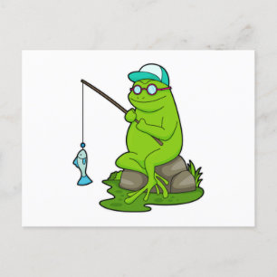 Frosch als Angler mit Angelrute und Fisch Postkarte